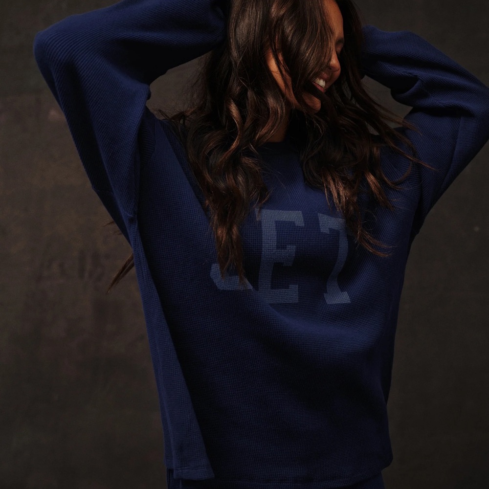 Set active waffle lounge cuffed long sleeve